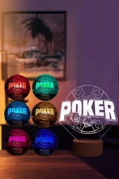 BY-LAMP Poker Figürlü Dekoratif Hediye Led Masa Lambası | 7 Işık Rengi | Ahşap Taban thumbnail 2