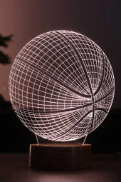 BY-LAMP Basketbol Topu Figürlü Dekoratif Hediye Led Masa Lambası | 7 Işık Rengi | Ahşap Taban thumbnail 1