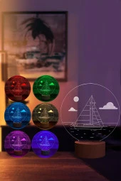 BY-LAMP Yelkenli Bulut Figürlü Dekoratif Hediye Led Masa Lambası | 7 Işık Rengi | Ahşap Taban - 2