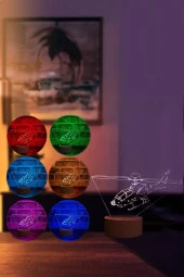 BY-LAMP Helikopter Led Masa Lambası Ahşap Taban 7 Farklı Işık Renkli thumbnail 2