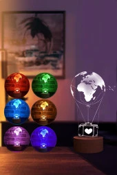 BY-LAMP Seyahat Balonu Figürlü Dekoratif Hediye Led Masa Lambası | 7 Işık Rengi | Ahşap Taban - 2