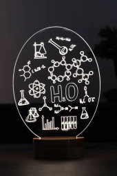 BY-LAMP Kimya Formülü Figürlü Dekoratif Hediye Led Masa Lambası | 7 Işık Rengi | Ahşap Taban thumbnail 1