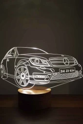 BY-LAMP Mercedes Led Masa Lambası Ahşap Taban 7 Farklı Işık Renkli Gece Lambası Hediye Dekoratif Aydınlatma thumbnail 1