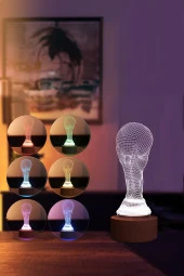 BY-LAMP Dünya Kupası Figürlü Dekoratif Hediye Led Masa Lambası | 7 Işık Rengi | Ahşap Taban - 2
