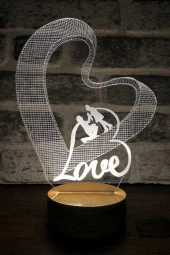 BY-LAMP Aşık Çift Kalp Led Masa Lambası Ahşap Taban 7 Farklı Işık Renkli Hediye Dekoratif Aydınlatma thumbnail 1