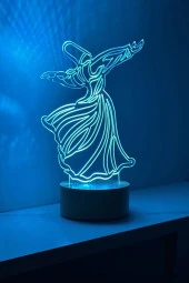 BY-LAMP Semazen Figürlü Dekoratif Hediye Led Masa Lambası | 7 Işık Rengi | Ahşap Taban thumbnail 1