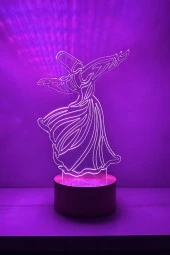 BY-LAMP Semazen Figürlü Dekoratif Hediye Led Masa Lambası | 7 Işık Rengi | Ahşap Taban thumbnail 2