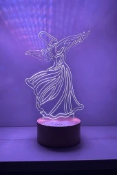 BY-LAMP Semazen Figürlü Dekoratif Hediye Led Masa Lambası | 7 Işık Rengi | Ahşap Taban thumbnail 3