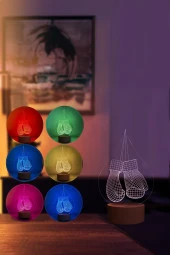 BY-LAMP Boks Eldiveni Figürlü Dekoratif Hediye Led Masa Lambası | 7 Işık Rengi | Ahşap Taban - 2