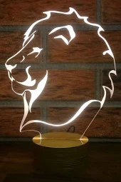 BY-LAMP Aslan Led Masa Lambası Ahşap Taban 7 Farklı Işık Renkli Gece Lambası Dekoratif Aydınlatma - 1