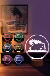 BY-LAMP Safari Figürlü Dekoratif Hediye Led Masa Lambası | 7 Işık Rengi | Ahşap Taban - 2