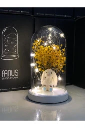 BY-LAMP Işıklı Fanus Mavi Tavşan Ve Çiçek Figürlü Lamba Çocuk Odası Gece Lambası Hediyesi Beyaz Taban thumbnail 1