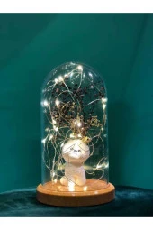 BY-LAMP Işıklı Fanus Sevimli Köpek Figürlü Lamba Gece Lambası Hediyesi Ahşap Taban thumbnail 1