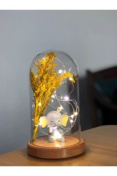 BY-LAMP Işıklı Fanus Sarı Kulak Fil Ve Çiçek Figürlü Lamba Yeni Yıl Hediyesi Ahşap Taban thumbnail 2