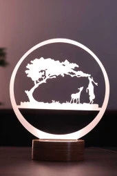 BY-LAMP Safari Figürlü Dekoratif Hediye Led Masa Lambası | 7 Işık Rengi | Ahşap Taban - 1