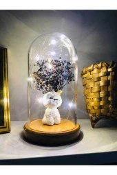 BY-LAMP Işıklı Fanus Sevimli Köpek Figürlü Lamba Gece Lambası Hediyesi Ahşap Taban thumbnail 3