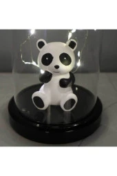 BY-LAMP Işıklı Fanus Panda Figürlü Lamba Çocuk Odası Hediyesi Siyah Taban thumbnail 2