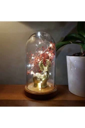BY-LAMP Işıklı Gold Geyik Figürlü Fanus Lamba Led Gece Lambası Hediyelik thumbnail 2