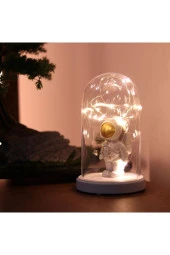 BY-LAMP Işıklı Fanus Gold Astronot Figürlü Gece Lambası Astronot Hediyesi Lamba thumbnail 3