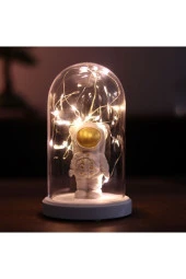BY-LAMP Işıklı Fanus Gold Astronot Figürlü Gece Lambası Astronot Hediyesi Lamba thumbnail 1