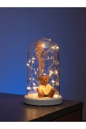 BY-LAMP Işıklı Fanus Ayı Ve Çiçek Figürlü Lamba (BEYAZ TABAN) thumbnail 1