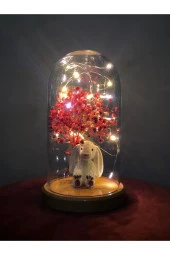 BY-LAMP Pembe Tavşan Ve Çiçek Figürlü Led Lamba Doğum Hediyesi Gece Lambası Ahşap Taban thumbnail 2