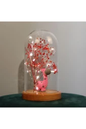 BY-LAMP Pembe Zürafa Ve Çiçek Figürlü Led Işıklı Lamba Doğum Günü Hediyesi Ahşap Taban - 1