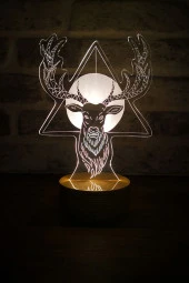 BY-LAMP Geyik Boynuzu Led Masa Lambası Ahşap Taban 7 Farklı Işık Renkli thumbnail 1