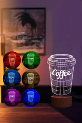 BY-LAMP Kahve Bardağı Led Masa Lambası Ahşap Taban 7 Farklı Işık Renkli - 2