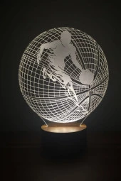 BY-LAMP Basketbol Topu, Basketbolcu Figürlü Dekoratif Hediye Led Masa Lambası | 7 Işık Rengi | Ahşap Taban thumbnail 1