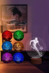BY-LAMP Basketbol Topu, Basketbolcu Figürlü Dekoratif Hediye Led Masa Lambası | 7 Işık Rengi | Ahşap Taban thumbnail 2