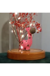 BY-LAMP Pembe Zürafa Ve Çiçek Figürlü Led Işıklı Lamba Doğum Günü Hediyesi Ahşap Taban - 2