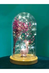 BY-LAMP Pembe Zürafa Ve Çiçek Figürlü Led Işıklı Lamba Doğum Günü Hediyesi Ahşap Taban - 4