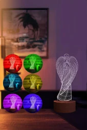 BY-LAMP Anneler Günü Hediyesi. Melek Figürlü Led Masa Lambası - Ahşap Taban thumbnail 2