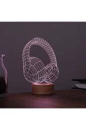 BY-LAMP Kulaklık Masa Lambası Ahşap Taban 7 Farklı Işık Renkli Hediye Dekoratif Aydınlatma - 1