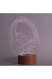 BY-LAMP Kulaklık Masa Lambası Ahşap Taban 7 Farklı Işık Renkli Hediye Dekoratif Aydınlatma - 2