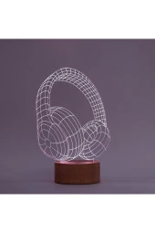 BY-LAMP Kulaklık Masa Lambası Ahşap Taban 7 Farklı Işık Renkli Hediye Dekoratif Aydınlatma - 3