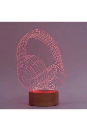 BY-LAMP Kulaklık Masa Lambası Ahşap Taban 7 Farklı Işık Renkli Hediye Dekoratif Aydınlatma - 4