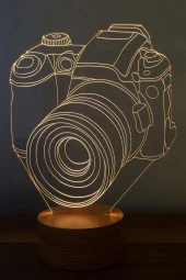 BY-LAMP Fotoğraf Makinesi Tasarımlı Led Masa Lambası - Ahşap Taban 7 Farklı Işık Renkli Dekoratif Aydınlatma - 1