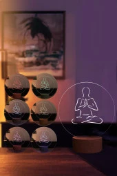 BY-LAMP Meditasyon Figürlü Led Masa Lambası | 7 Işık Rengi | Ahşap Taban thumbnail 2