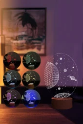 BY-LAMP Galaxy Saturn Figürlü Led Masa Lambası | 7 Işık Rengi | Ahşap Taban - 2