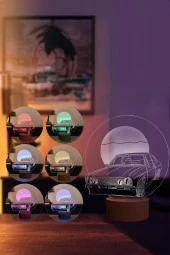 BY-LAMP Retro Araba Figürlü Dekoratif Hediye Led Masa Lambası | 7 Işık Rengi | Ahşap Taban thumbnail 2