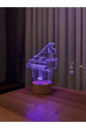 BY-LAMP Piyano Figürlü Dekoratif Hediye Led Masa Lambası | 7 Işık Rengi | Ahşap Taban thumbnail 4