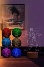 BY-LAMP Anneler Günü Hediyesi. Kanatlı Melek Figürlü Led Masa Lambası - Ahşap Taban thumbnail 2