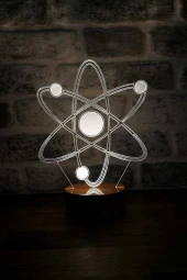 BY-LAMP Atom Figürlü Dekoratif Hediye Led Masa Lambası | 7 Işık Rengi | Ahşap Taban thumbnail 1
