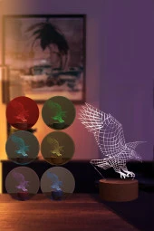BY-LAMP Kartal Tasarımlı Led Masa Lambası - Ahşap Taban 7 Farklı Işık Renkli Hediye Dekoratif Aydınlatma - 2