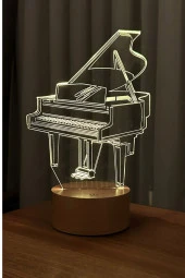 BY-LAMP Piyano Figürlü Dekoratif Hediye Led Masa Lambası | 7 Işık Rengi | Ahşap Taban thumbnail 1