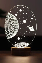BY-LAMP Galaxy Saturn Figürlü Led Masa Lambası | 7 Işık Rengi | Ahşap Taban - 1