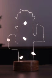 BY-LAMP Kaktüs Figürlü Dekoratif Hediye Led Masa Lambası | 7 Işık Rengi | Ahşap Taban thumbnail 1