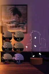 BY-LAMP Kaktüs Figürlü Dekoratif Hediye Led Masa Lambası | 7 Işık Rengi | Ahşap Taban thumbnail 2